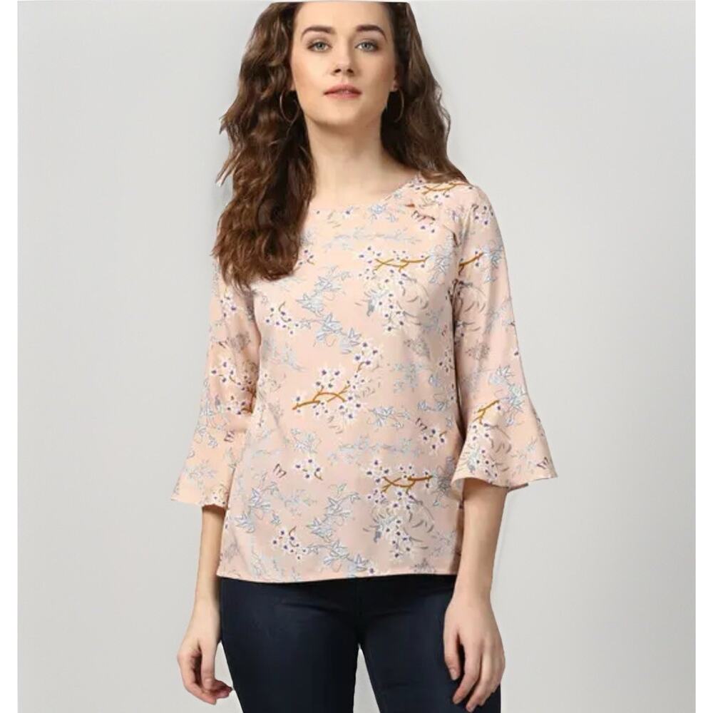 Harpa Peach Pink Floral Bell Sleeve Blouse Boho Romantic Top Size‎ Medium